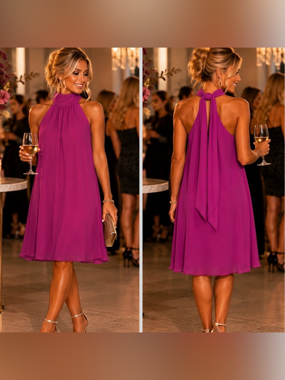 Krisa Pink Halter Shift Dress XS Sleeveless Cocktail Party Mini NWT Barbiecore